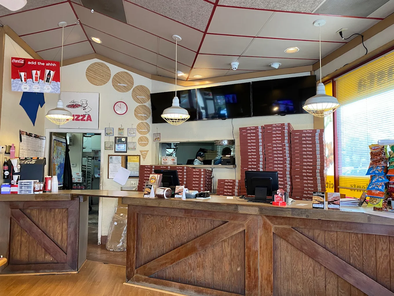 Inside the City Pizza restaurant kitchen at 888 West Hamilton Ave Campbell CA